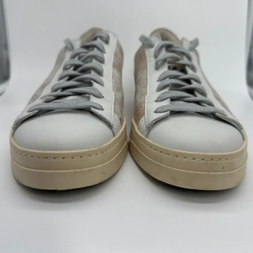 P448 John Low Top Sneakers Gold Metallic White Leather Women’s Casual Sz 40/ 9.5